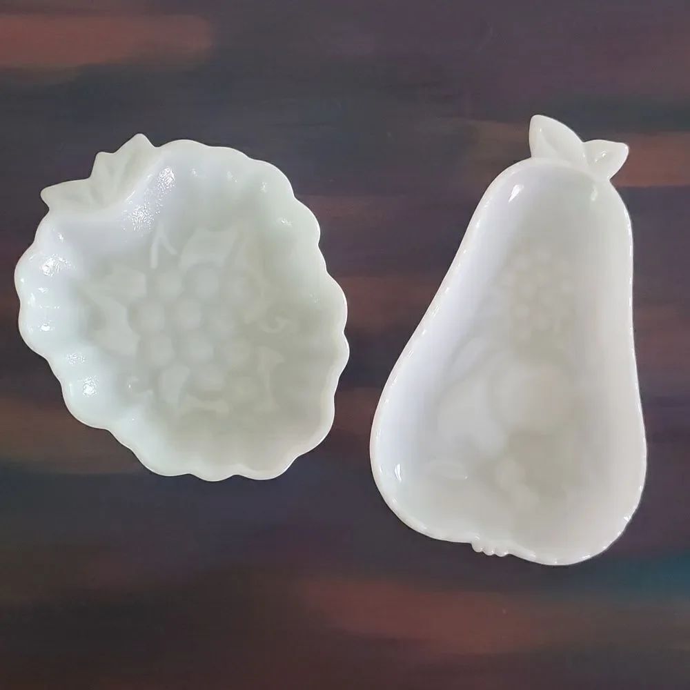 Set of 2 Vintage Milk Glass Serving Dishes Relish Trays - Grapes Pears